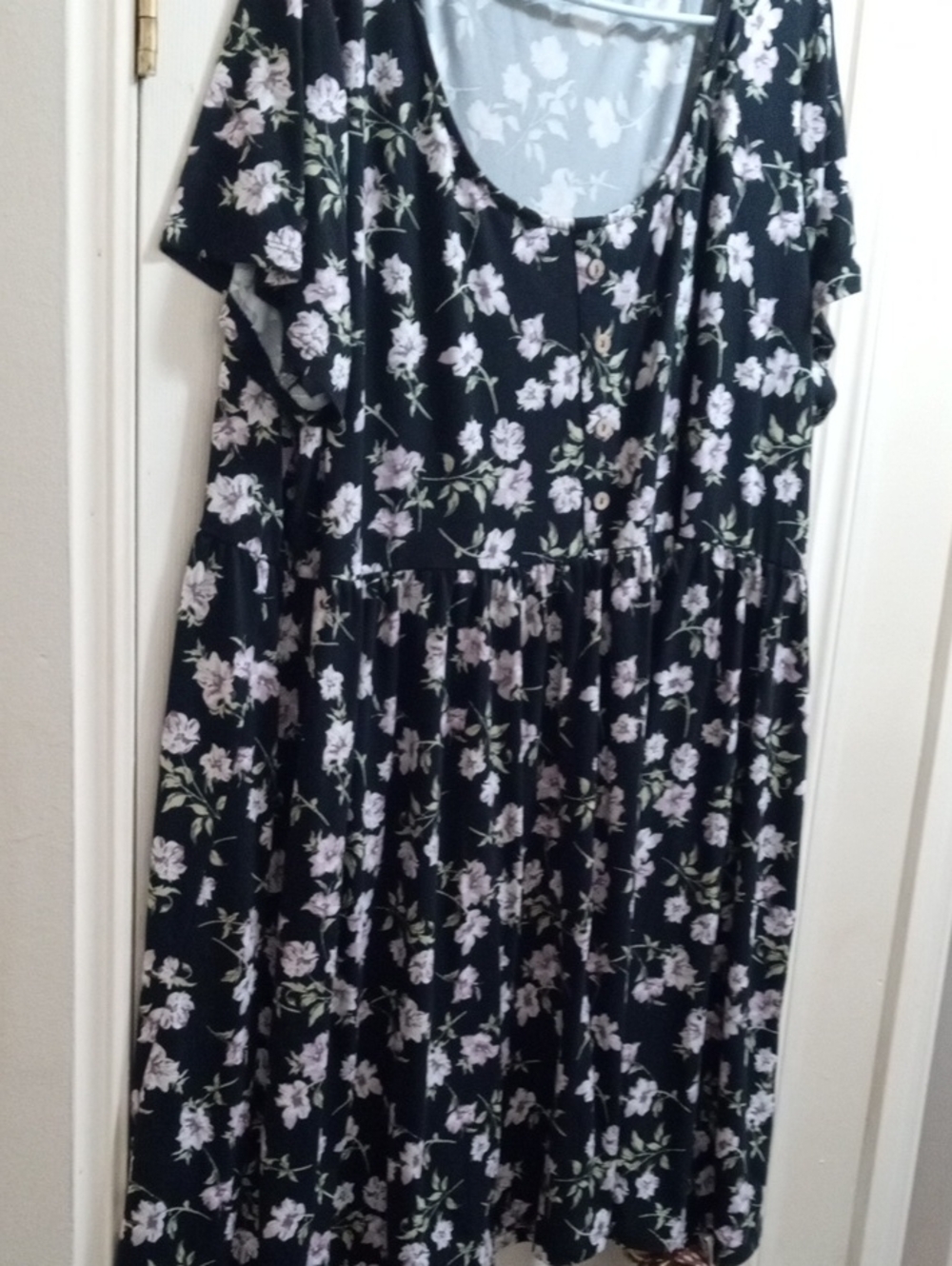 Black Floral Midi Dress with Scoop Neck